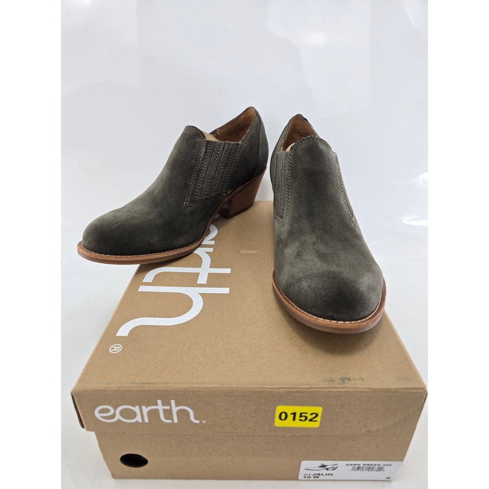 Earth Jalin‎ Suede Ankle Booties Women 10W Dark Green 300 Low Heel Shoes - New